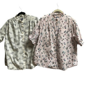 2 Lee butterflies/ floral pattern oversized cotton button  shirts Sz M